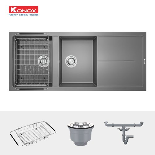 Chậu rửa chén đá Konox Phoenix 1160 Grey 2 hố
